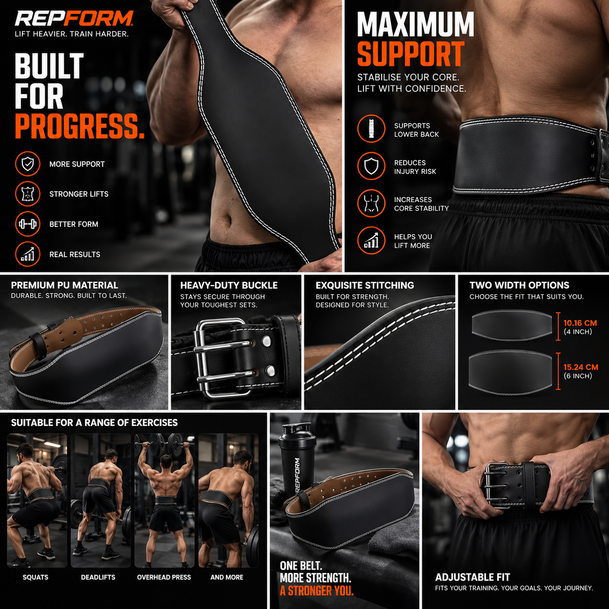 RepForm™ Gym Belt | Core & Lower Back Support for Lifts & Squats