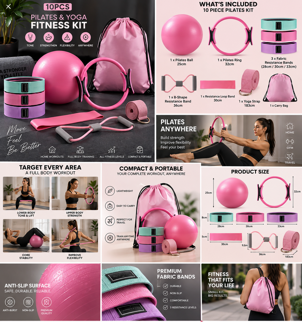 RepForm™ Home Pilates Kit | 10-Piece Core & Flexibility Training Set