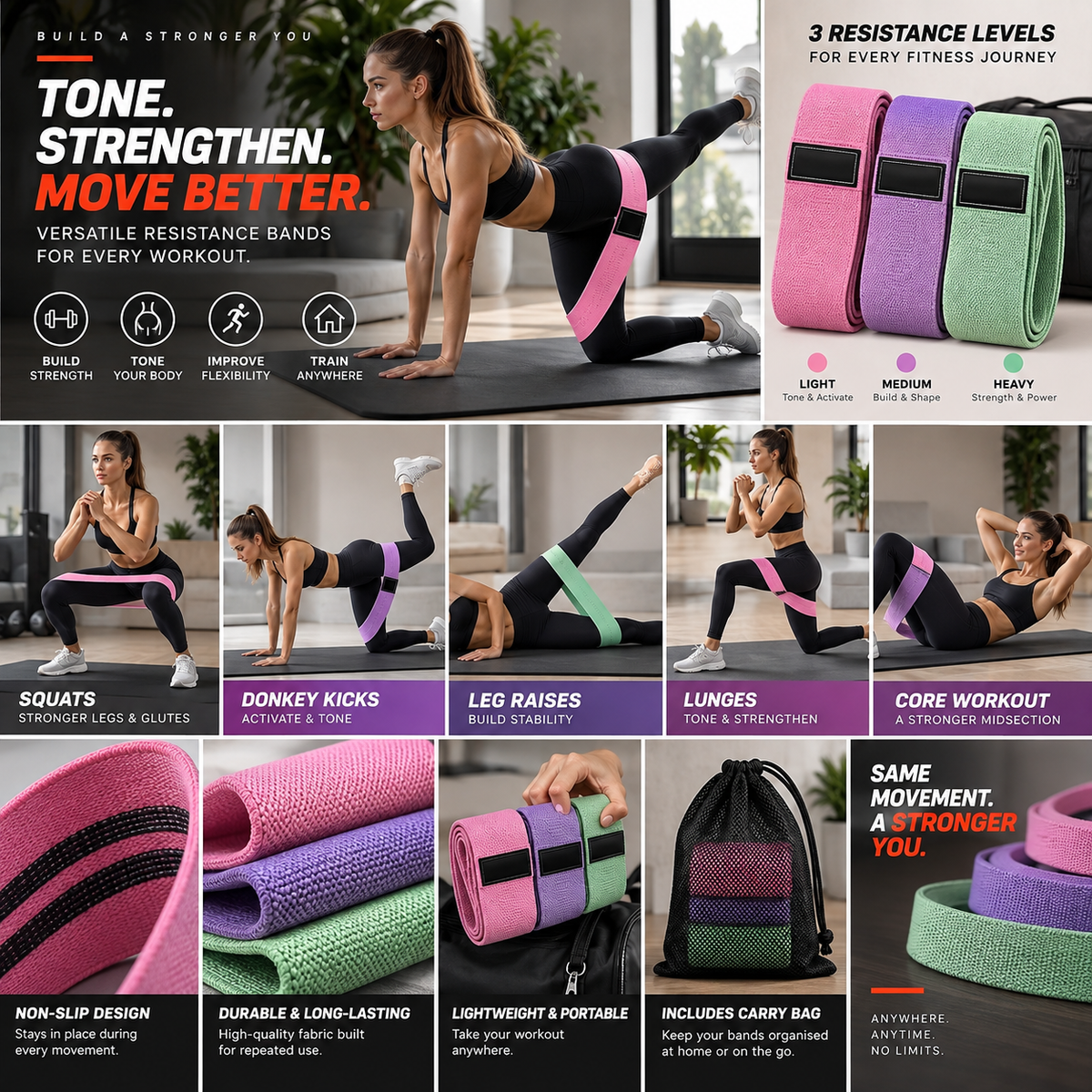 RepForm™ Resistance Band Set | Stretch, Strengthen & Sculpt — 3 Levels