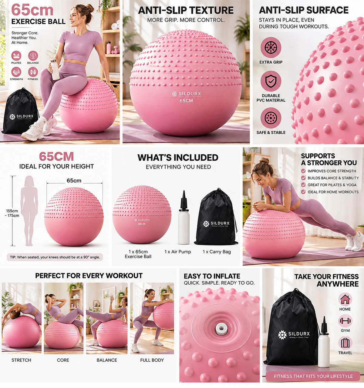 RepForm™ Exercise Ball  65cm Anti-Slip with Pump & Carry Bag