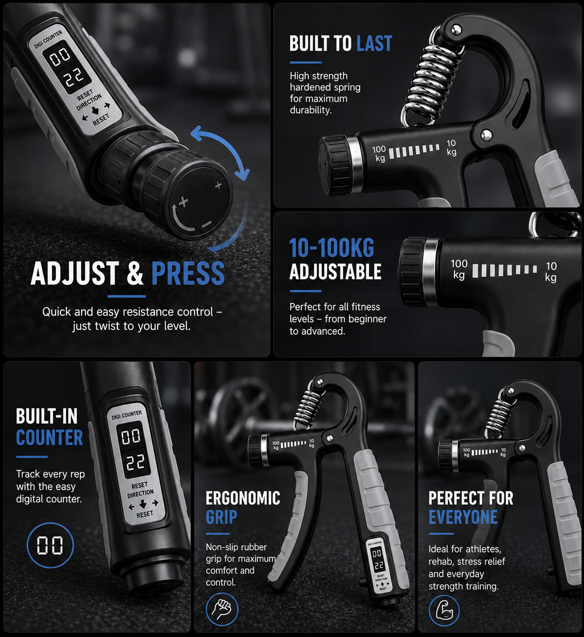 RepForm™ Performance Hand Gripper | 10–100KG Adjustable