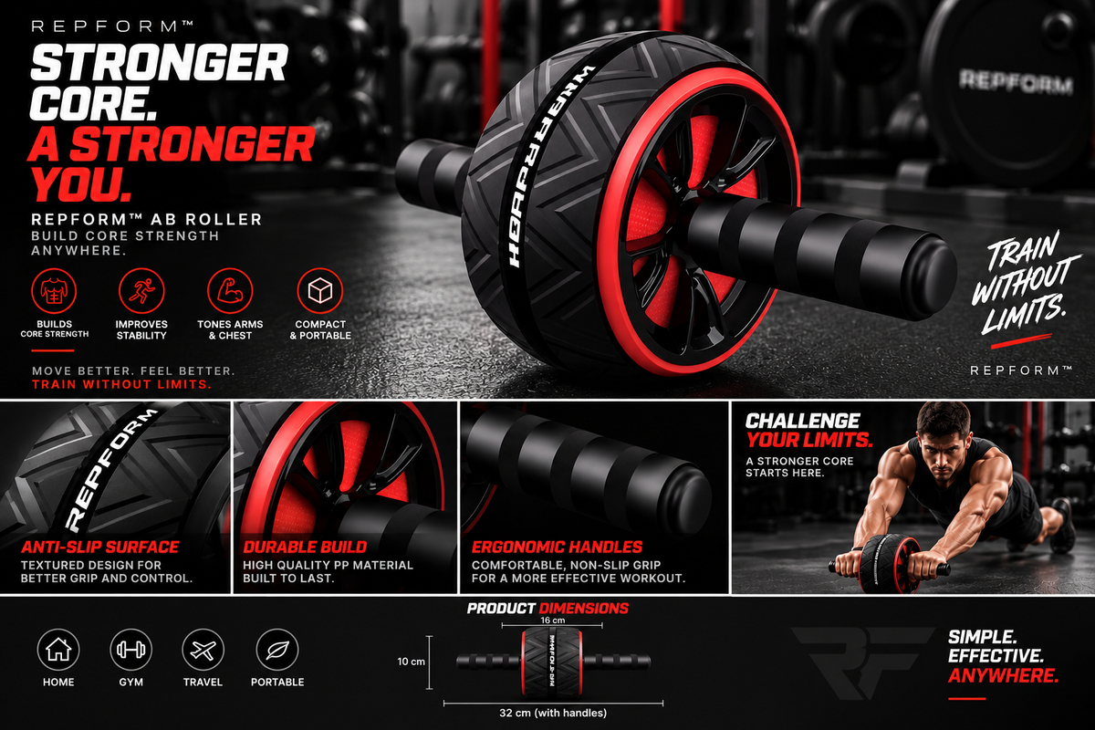 RepForm™ Pro Ab Wheel | Non-Slip Textured Roller for Total Upper Body Strength