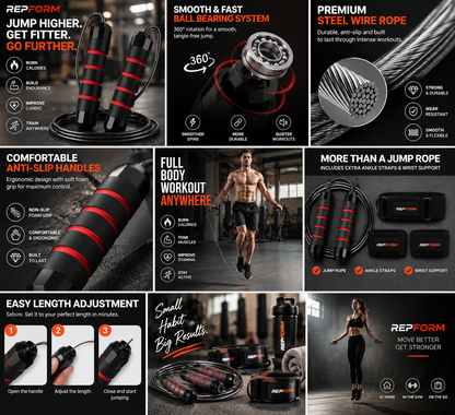 RepForm™ Pro Jump Rope | Adjustable Steel Wire with Ankle & Wrist Support
