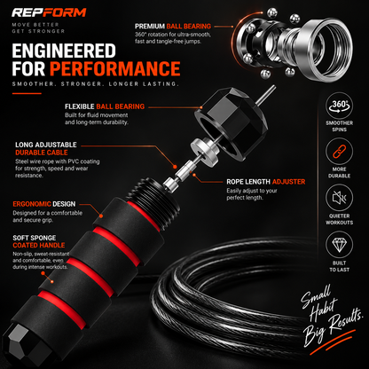 RepForm™ Pro Jump Rope | Adjustable Steel Wire with Ankle & Wrist Support