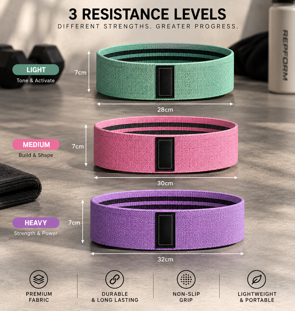 RepForm™ Resistance Band Set | Stretch, Strengthen & Sculpt — 3 Levels