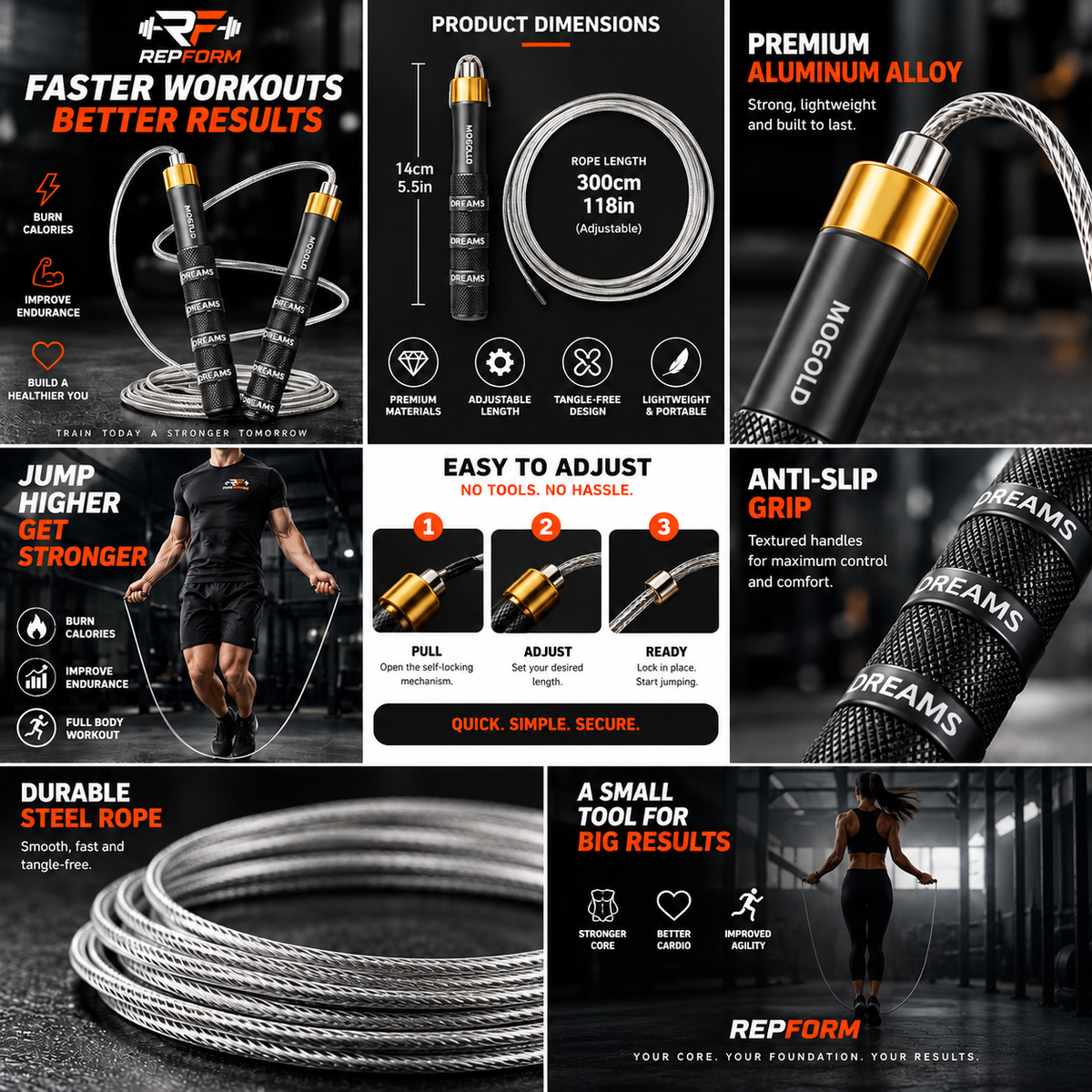 RepForm™ Speed Rope | Tangle-Free, Adjustable, High-Performance
