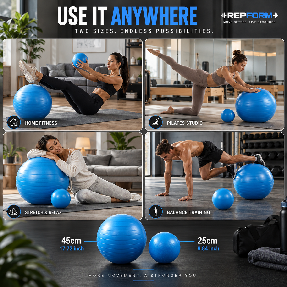RepForm™ Stability Ball Set | Core Strength, Balance & Flexibility Training