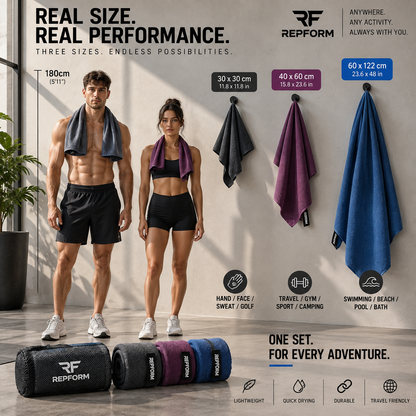 RepForm™ Towel Set | 3-Piece Quick-Dry for Sport, Travel & Outdoor Use