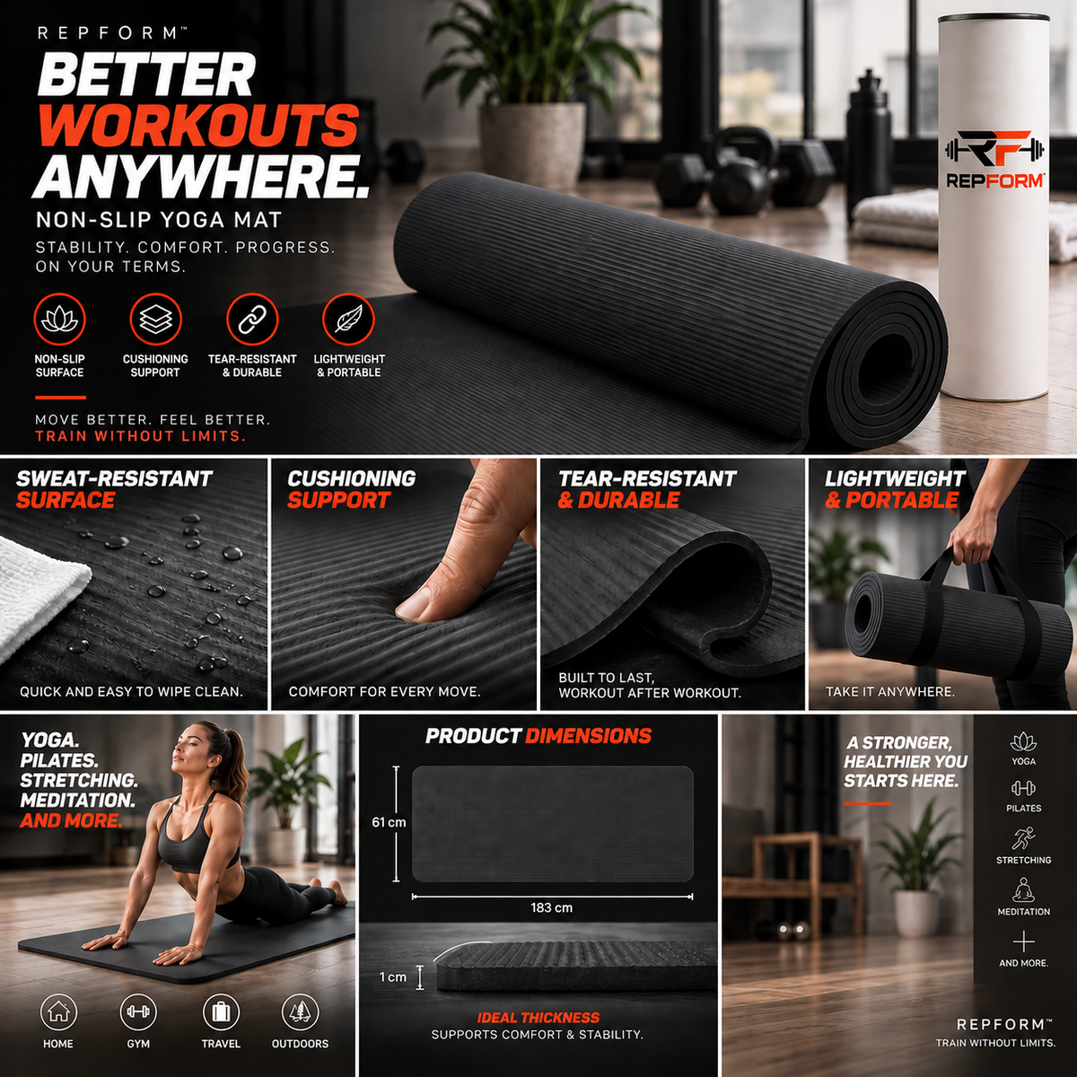 RepForm™ Yoga Mat | Durable Non-Slip Support for Yoga, Pilates & Meditation